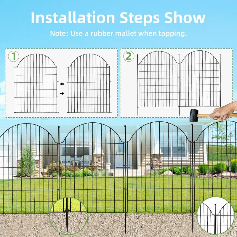 Blingluck 10 Panels No Dig Decorative Garden Fence for Yard, 40in (H) x 23.6ft (L) Rustproof Metal Wire Temporary Dog Fence, Animal Barrier Fencing Patio Panel Border with Temporary Ground Stakes - Image 5